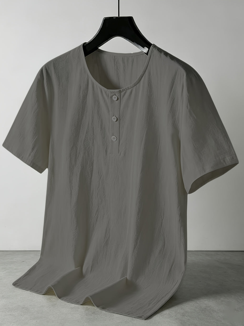 Men'S Linen Blend Henley Short Sleeve T-Shirt V-Neck Button Casual Breathable Lightweight Summer Beach Top - Dark Gray
