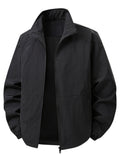 Men'S Stand-Collar Business Casual Jacket, New Spring And Autumn Outdoor Windbreaker, Windproof And Loose Jacket, Men'S Fashion - Black