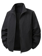 Men'S Stand-Collar Business Casual Jacket, New Spring And Autumn Outdoor Windbreaker, Windproof And Loose Jacket, Men'S Fashion - Black