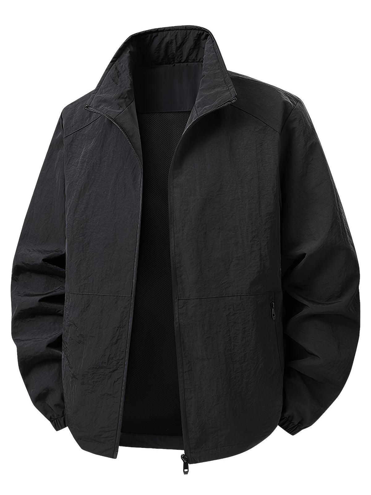 Men'S Stand-Collar Business Casual Jacket, New Spring And Autumn Outdoor Windbreaker, Windproof And Loose Jacket, Men'S Fashion - Black