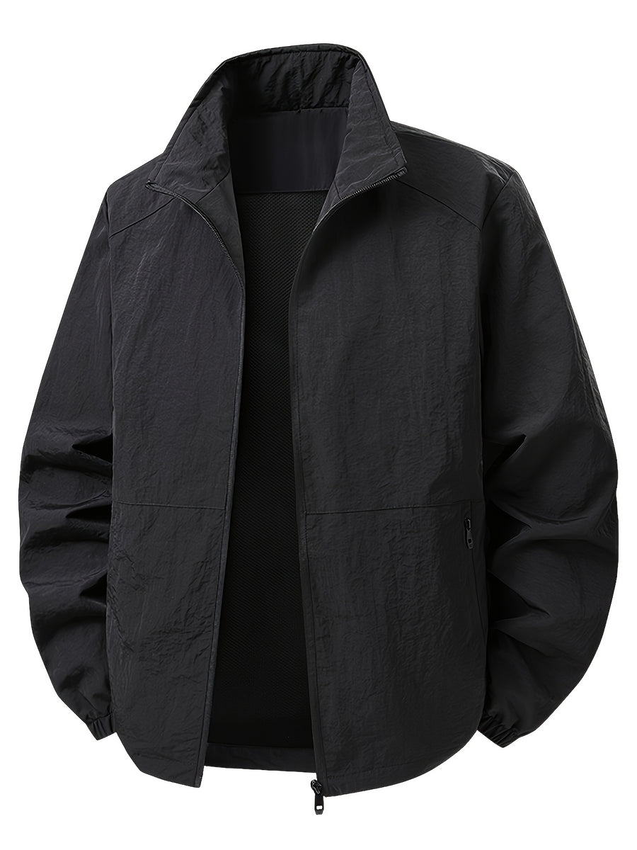 Men'S Stand-Collar Business Casual Jacket, New Spring And Autumn Outdoor Windbreaker, Windproof And Loose Jacket, Men'S Fashion - Black