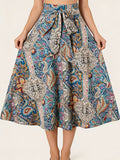 Women'S Bohemian Style Printed Casual Minimalist Side-Tie Midi Skirt - Multicolor