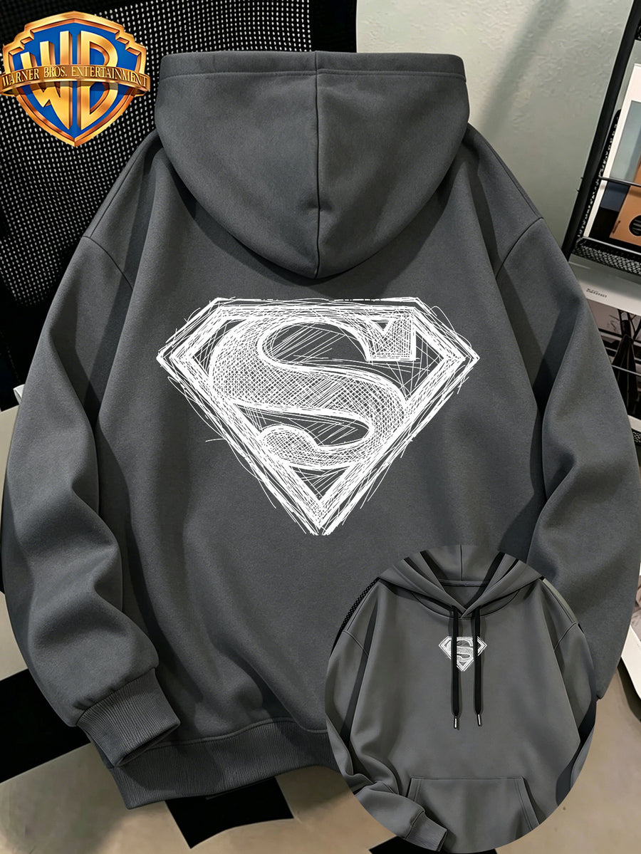 [Authorized by Warner Genuine] Fashion Hip Hop Print Fashion Brand Fashion Casual Versatile Sports Drawstring Pocket Hooded Men's Sweater, Men's Autumn and Winter Cute Casual Style, Sports Style Fashion Loose Hoodie, Daily Casual Wear. - Dark Gray