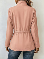 New Spring/Autumn Women's Casual Jacket with Workwear-Style Multiple Pockets, Waist-Cinching Fit, Versatile Outerwear - Coral