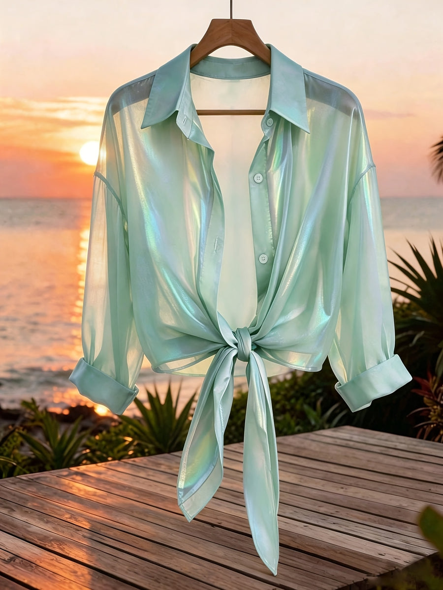 Women'S Popular Fashion Casual Blouse - Light Green