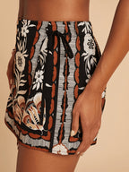 Women's Summer Bohemian Vacation Style Leopard Print Floral Wrap Skirt, Vacation, Summer Clothing, Women's Beachwear, Women's Beach Vacation Outfit, Vacation Clothing for Women, Beach Shorts + Nian Nian - Multicolor