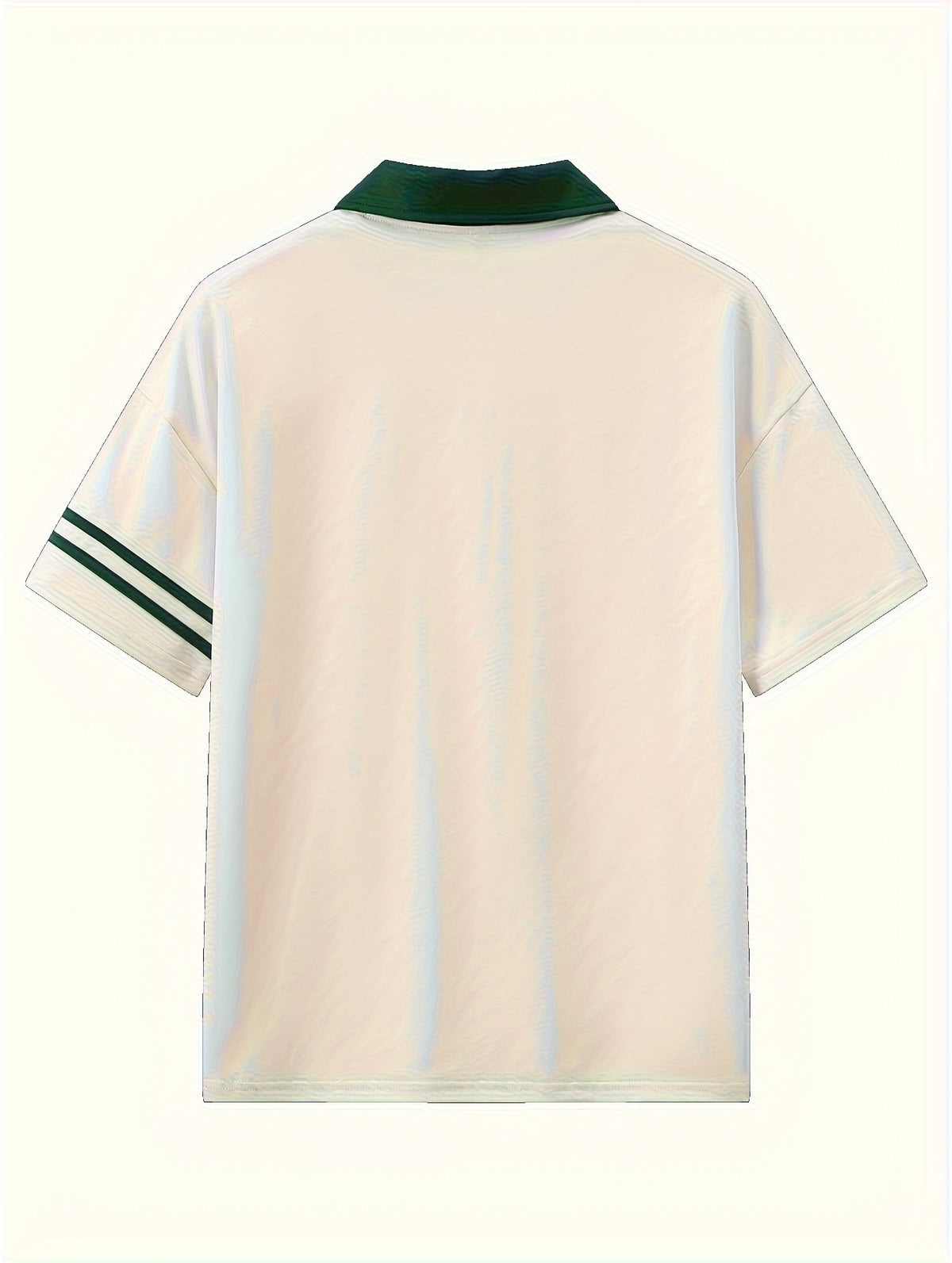 Men's New Polo Shirt, Black Base with Beige Contrast Collar, Double White Stripes on Cuffs, Abstract Line Portrait Print on Chest, Loose Fit, Artistic and Atmospheric, Suitable for Daily Casual and Commute. - Apricot