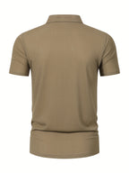 Men's Premium Summer Ice Sense Bubble Fabric Polo Shirt, Great Wall Grid Wrinkle Embossed Printed Short Sleeve Top, Multi Functional for Golf Fishing Camping Beach Swimming Turn Up Collar - Khaki