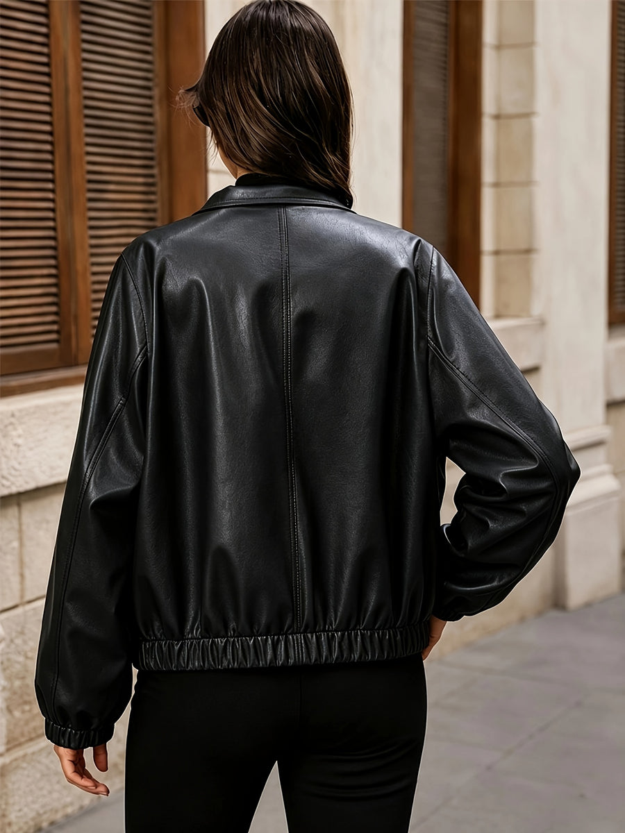 Women'S Short Jacket, Elastic Hem Coat, Commuter All-Match Women'S Jacket, Fashion Street Style "Gaven" - Black