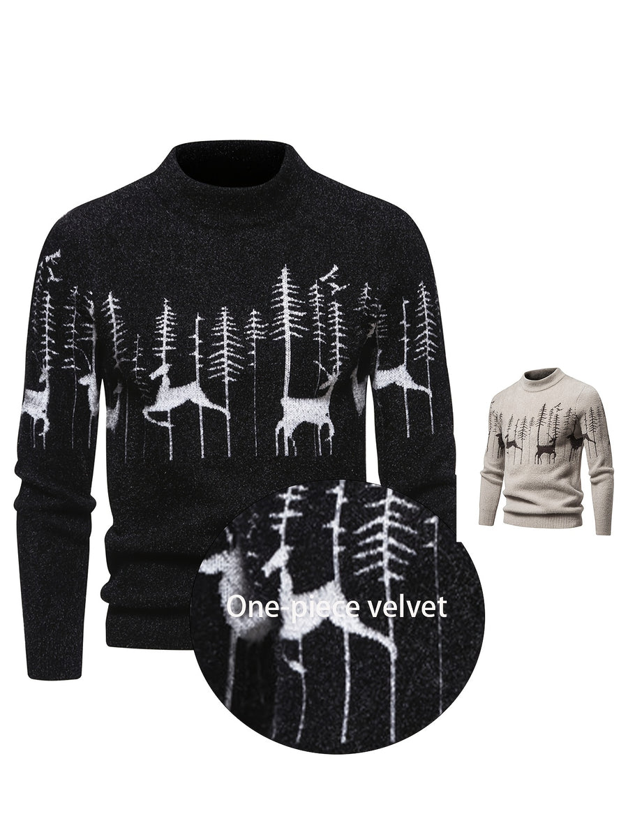 SENMEIGUO New Autumn And Winter Men'S Knitted Warm Sweater with Fashionable Patterns, Casual And Versatile, Semi High Neck And Versatile, Lazy Style Top - Black