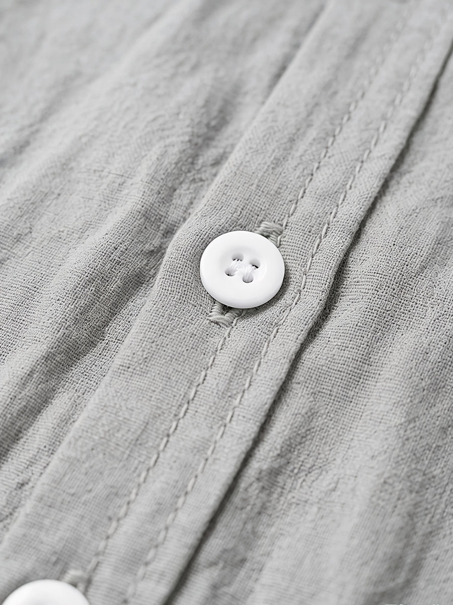 Men's Linen Shirt. Small Stand-up Collar Button- Shirt, Men's Casual Long-sleeve Shirt, Essential for Autumn and Winter, Simple and Versatile - Silvery Grey
