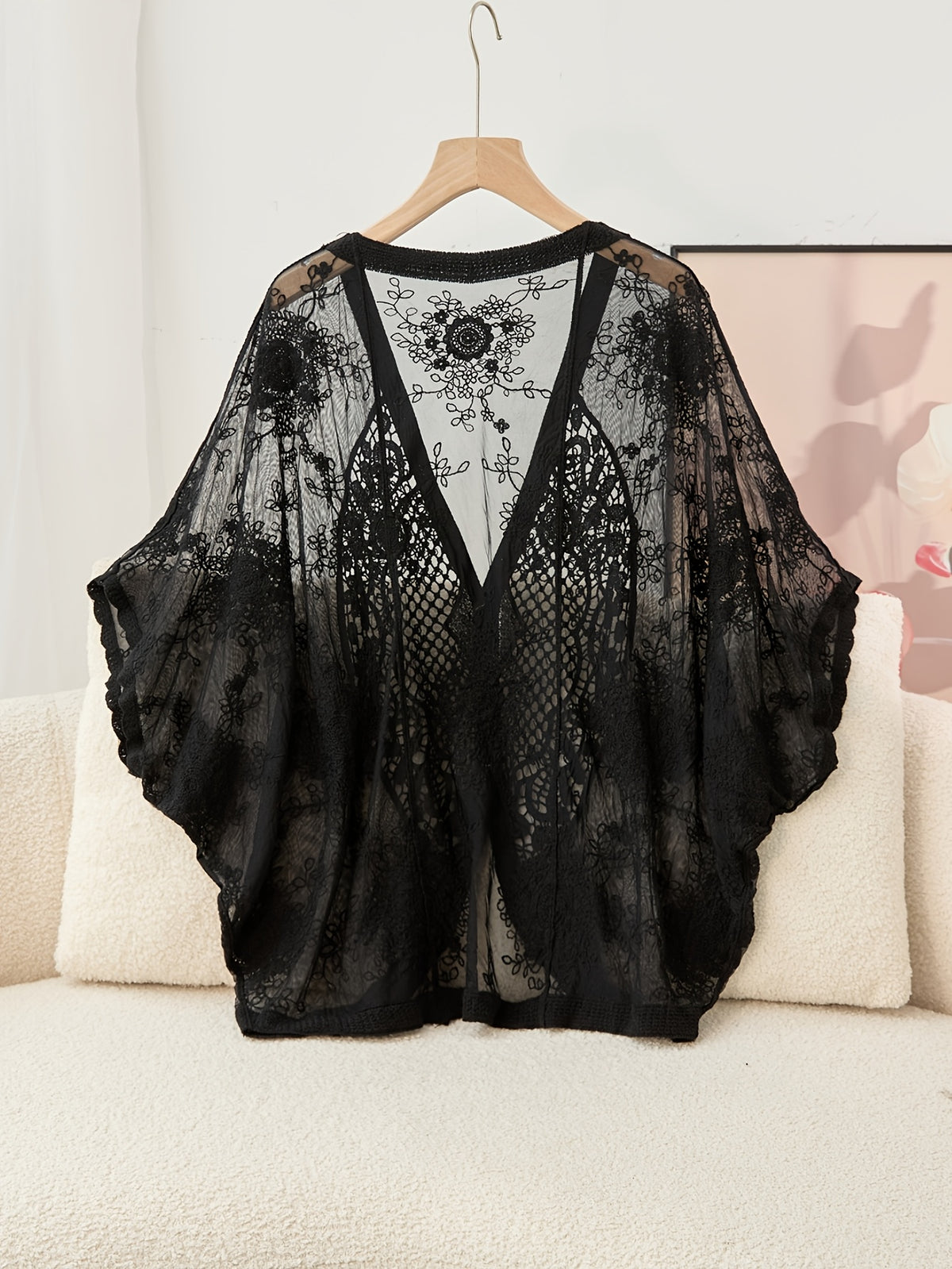 Bohemian Openwork Embroidery Spring and Summer Ethnic Fashion Joker Casual Cardigan, Suitable for Going Out to Wear. - Black