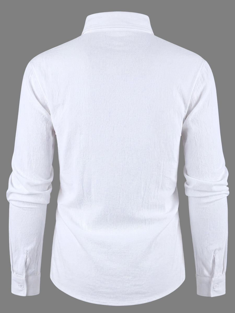 Men'S Spring Autumn New Linen Long Sleeve Shirt, Easy Breathable Casual Commuter Top with Life Heartbeat Line Handwritten English Print, Loose Flowing Relaxed Style for Travel And Beach Vacation - White 1