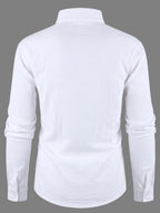 Spring/Autumn New Men's Linen Long-Sleeve Shirt with Lapel and Button-Up Design, Audacious Italic English Print, Casual, Comfortable, and Versatile Men's Top, Men's Cardigan for Daily Commuting, Vacations, and Outings, New Season - White