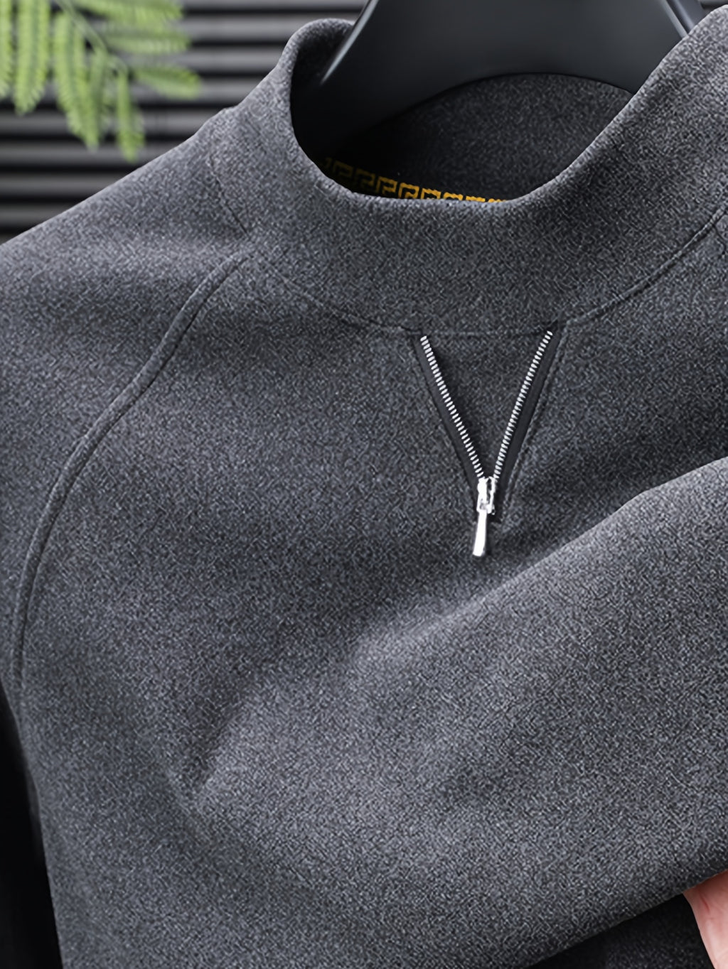 Men's Half-Turtleneck V-Neck Long-Sleeve Base Layer with Small Zipper, Understated and Mature, Seamlessly Transitions Between Business and Casual Settings - SINBOS - Grey
