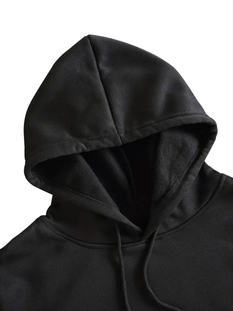 Autumn And Winter ECG Heart Pattern Printed Women'S European And American Fashion Fleece Hooded Sweatshirt Set for ' Casual Wear - Black