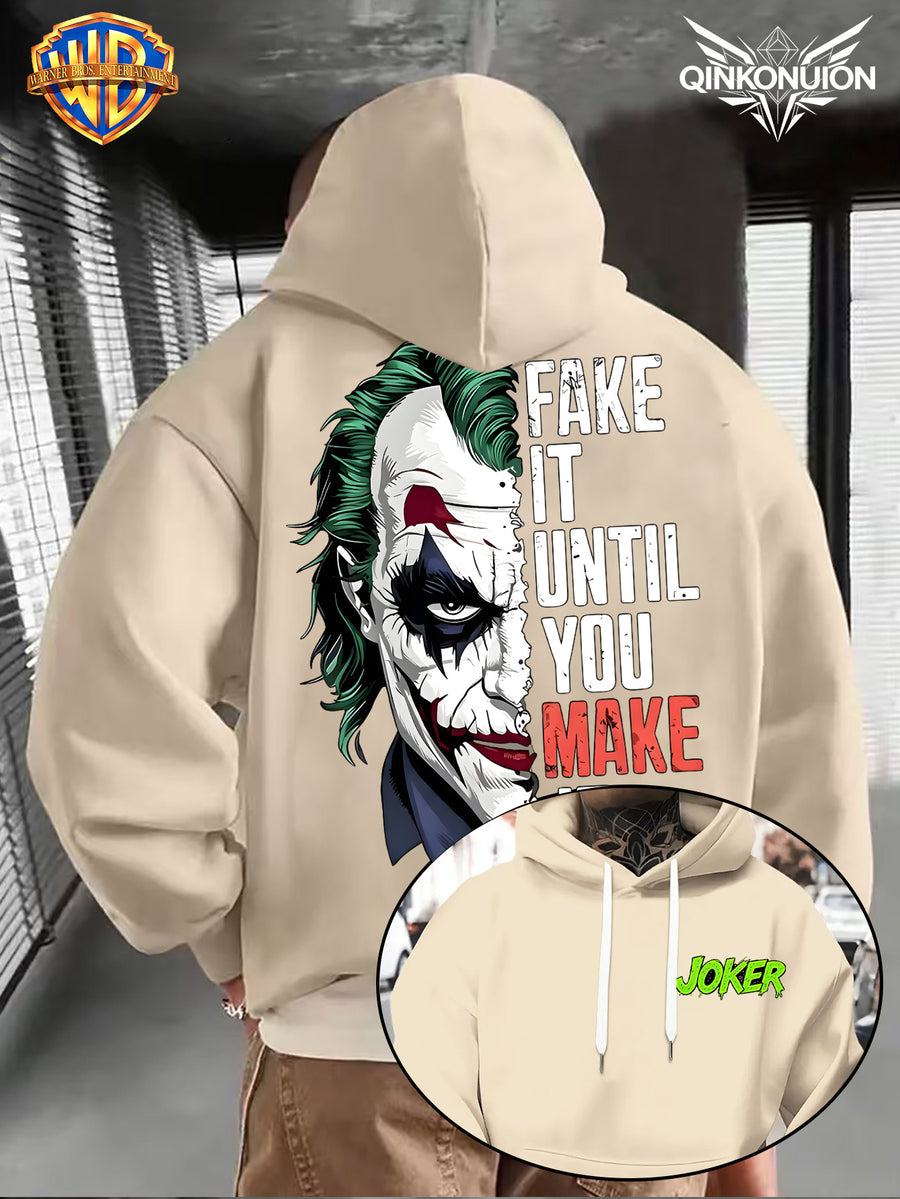 WB Warner Men'S New Trendy Hoodie, Clown-Themed Printed Design Hoodie, Daily Casual Drawstring Hoodie, Long Sleeve Hoodie, Machine Washable, Multifunctional Sports And Leisure Loose Fit Men'S Hoodie - Apricot