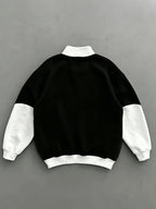 Men'S Individual Multi-Pattern Geometric Print Stand-Collar Sweatshirt, Black And White Contrast Color Patchwork Design, Quarter-Zip with Stand-Collar, Retro Motorcycle Style Sweatshirt - Black
