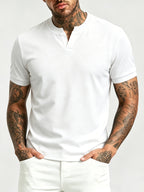 [Pearson OBM] Summer Cool Short Open V-Neck Men'S Henley Shirt, Stretchy Comfortable Solid Base Layer, Breathable And Flat Fit, Practical Men'S Birthday Gift Holiday Item, All-Scene Wear for Fitness, Hiking, Home, And Vacation - White