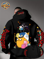Warner Bros. Men's Adventure Time Full Cast Themed Trendy Fashion Pullover Hoodie with Family Portrait Character Print - Black