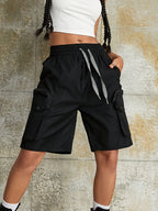 Multi-Pocket Casual Versatile Cargo Pants Elastic Waistband Beach Pants - Black
