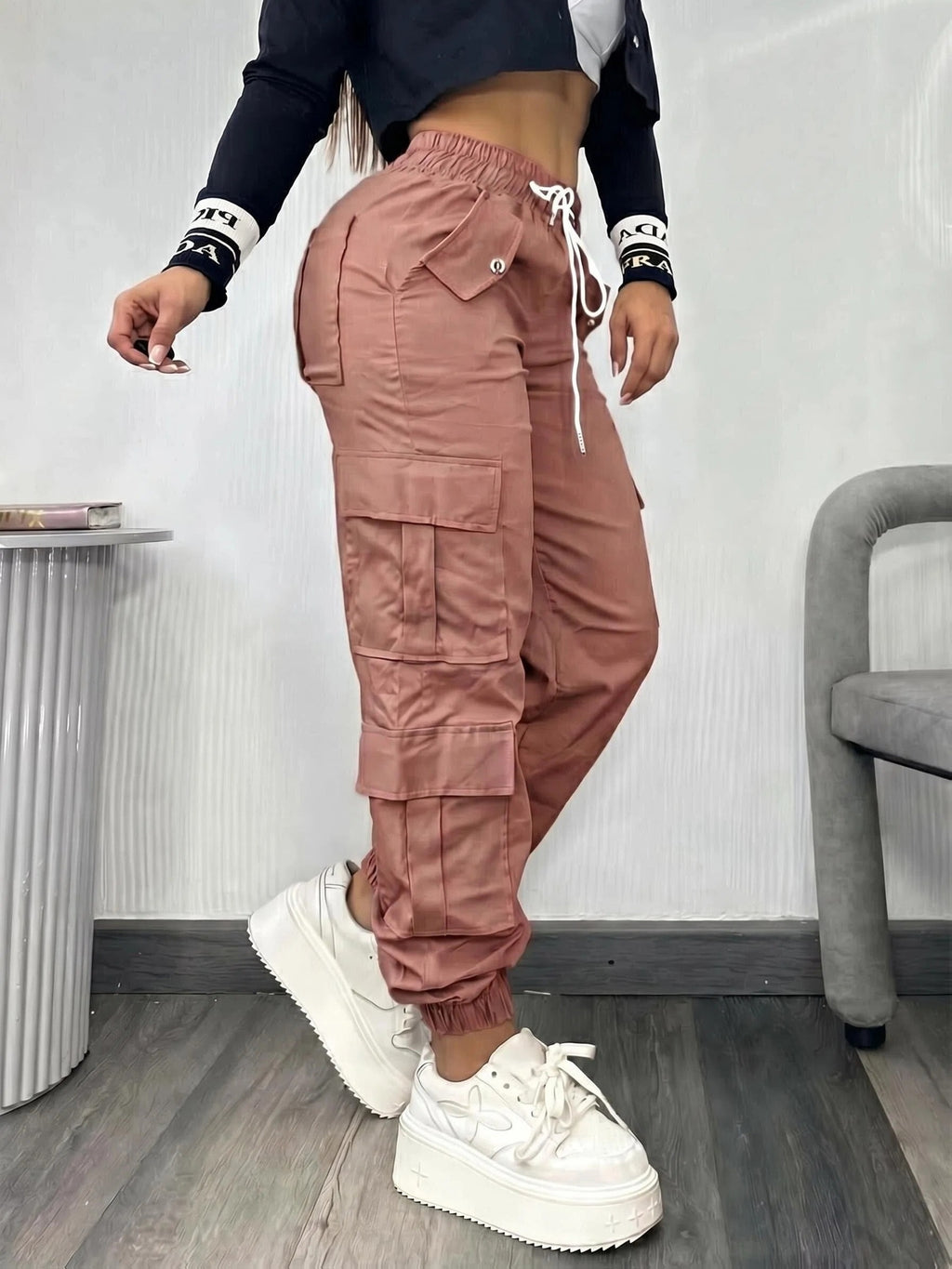 Christmas, Women'S Casual Drawstring Elastic Waist Jogger Pants, Minimalist Design Y2K Street Style Multiple Pockets Spring/Summer - Watermelon Red