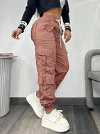 Christmas, Women'S Casual Drawstring Elastic Waist Jogger Pants, Minimalist Design Y2K Street Style Multiple Pockets Spring/Summer - Watermelon Red