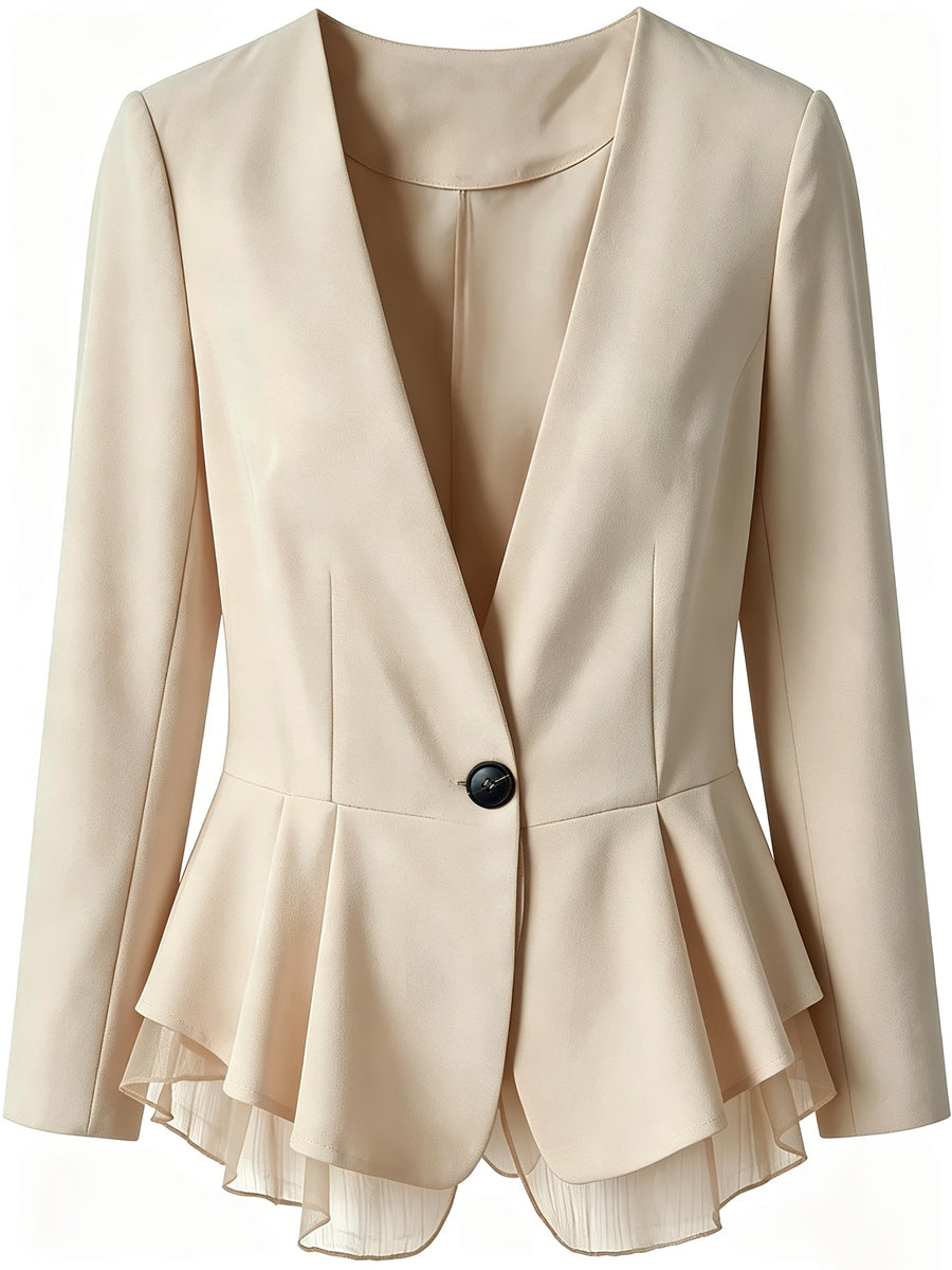 Women'S Blazer, Women'S Top, Long Sleeve, Suitable for Commuting And Office Wear, Contrast Mesh Design, 2026 New Solid Color Jacket, Spring, Summer, Autumn Wear Essential Wardrobe Item, Teacher Outfit, Mom Style - Apricot