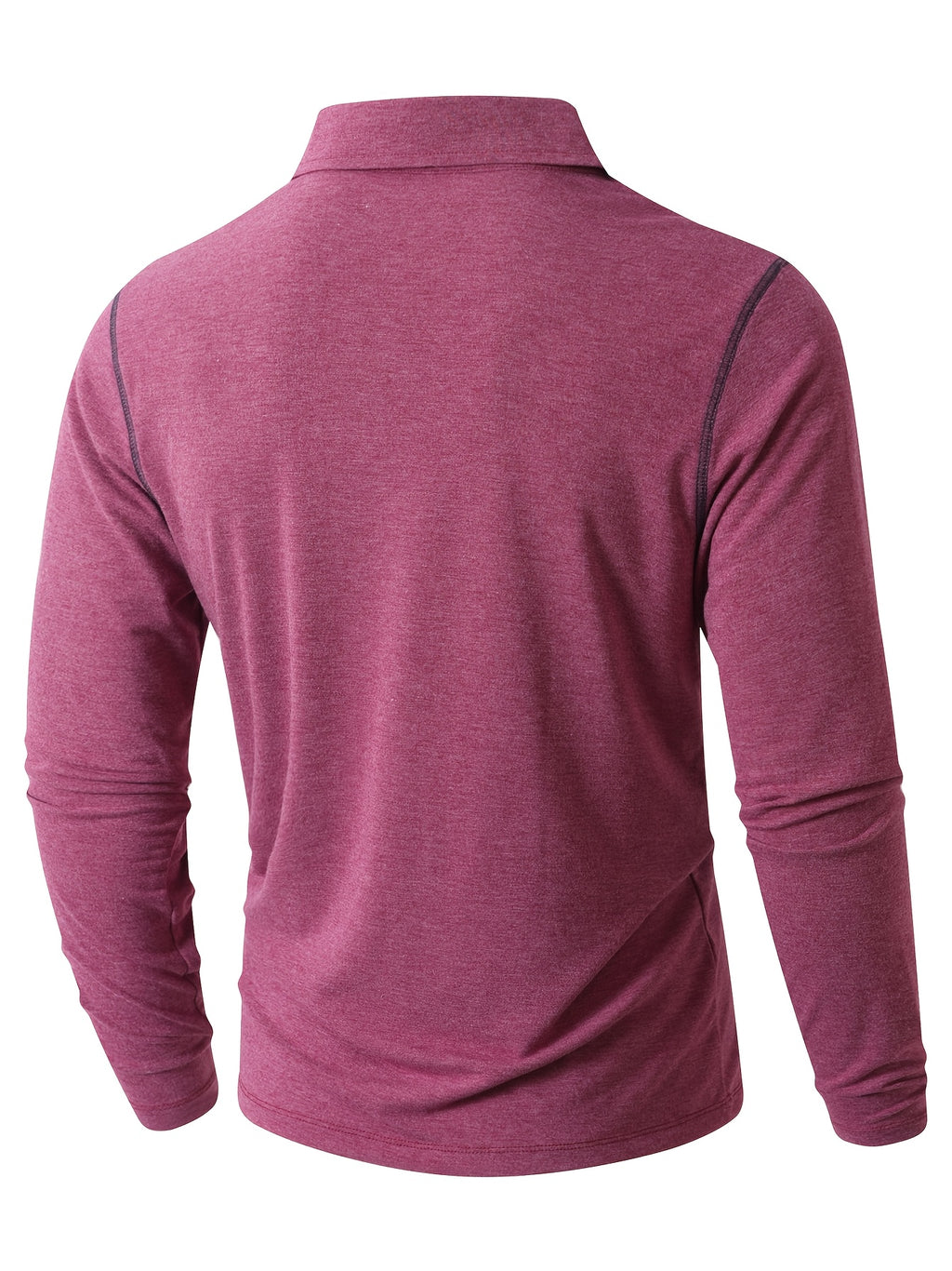 KJ-P029 Men's Long Sleeve Henley Shirt with Contrast Color Placket and Pocket Design, Stretchy, Comfortable, and Casual Polo for Daily Commuting Wear - Pink