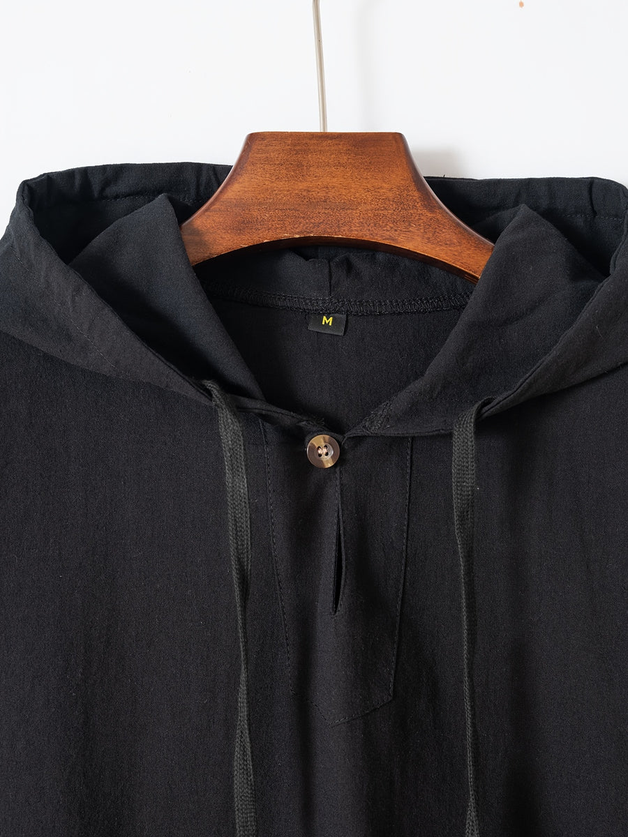 Men'S Solid Color Sleeveless Fashion Sports Hooded Top - Black