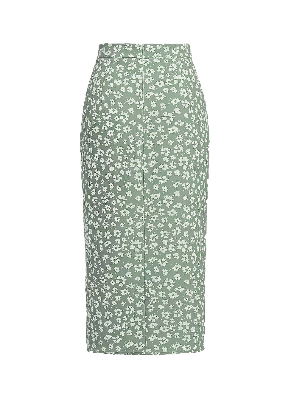Women's Fashionable and Elegant Floral Print Skirt with Drawstring Detail, Suitable for Daily Commuting, Work, and Shopping Outfits - Matcha Color