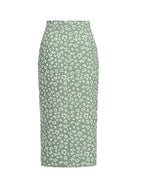 Women's Fashionable and Elegant Floral Print Skirt with Drawstring Detail, Suitable for Daily Commuting, Work, and Shopping Outfits - Matcha Color