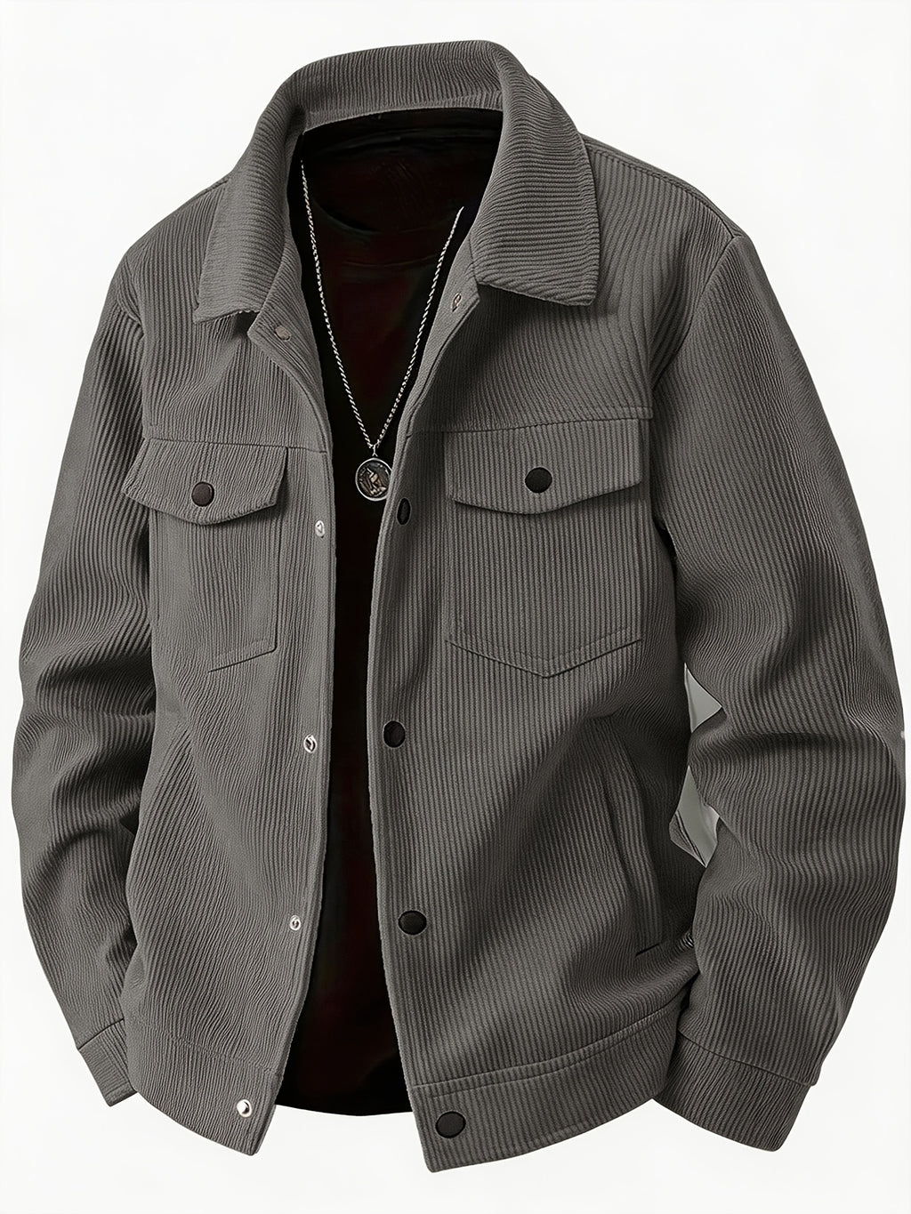 [Pearson OBM] Autumn Hot Style Retro Style Lapel Men'S Solid Color Easy Comfortable Warm Corduroy Cargo Jacket, Encountering Pre-Modern Cross-Border Fashion Jacket 2pcs Set - Grey+Blue