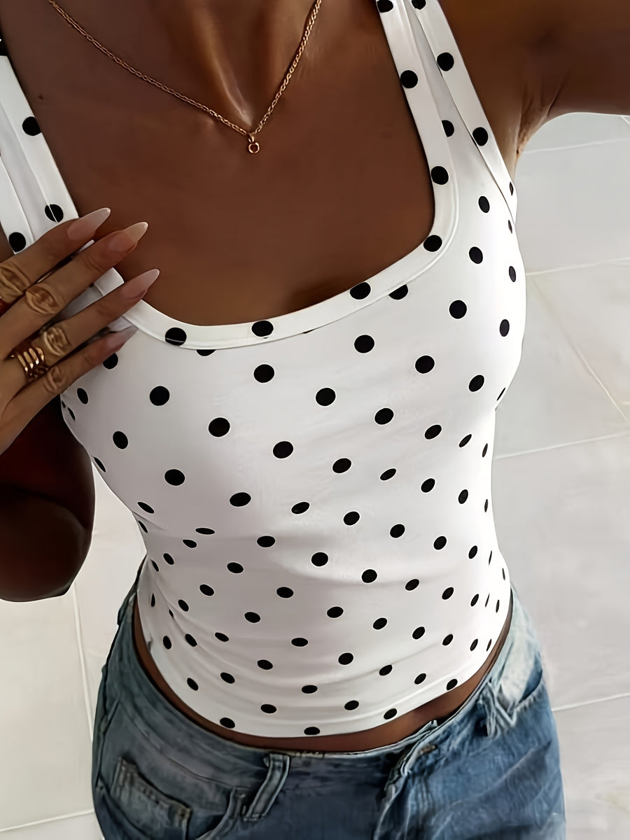 New Women's Fashion Leopard Print Sexy Tank Top, European and American Style Slim-Fit Cropped Vest Top - Black Dots