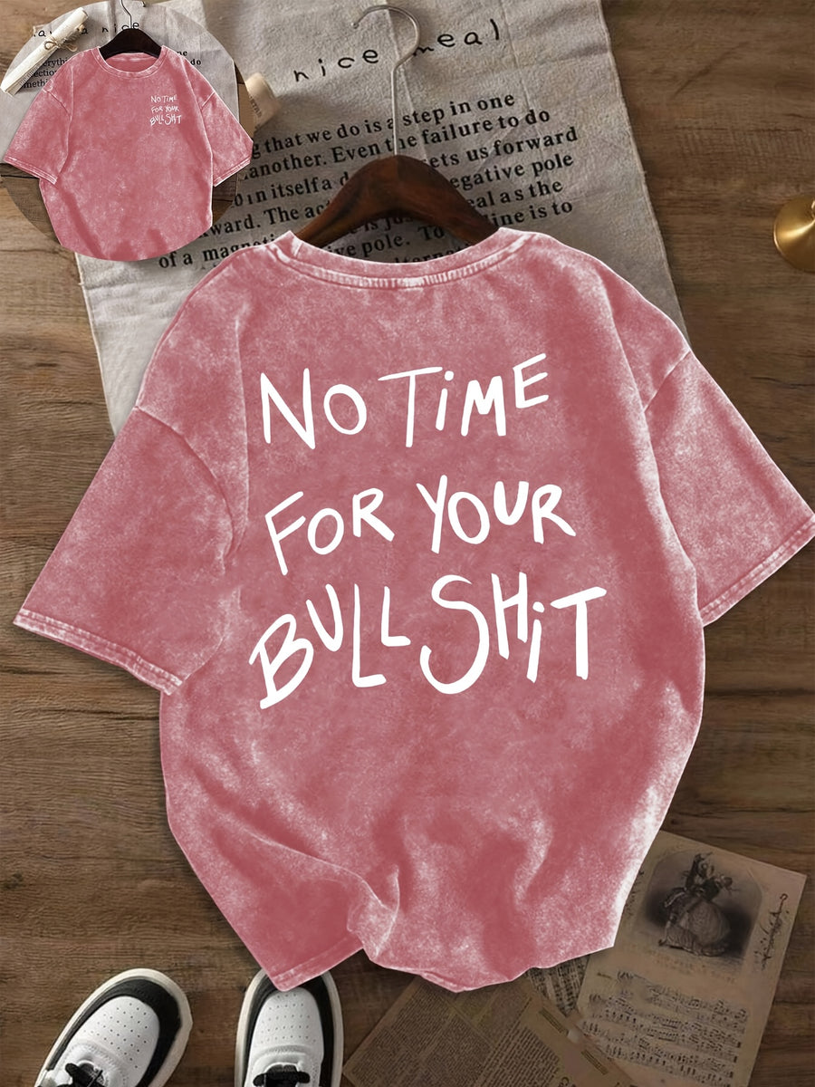 Retro "No Time for Your Nonsense" Graphic T-Shirt - Small Round Neck Short Sleeve Casual Top with Lettering, Machine Washable Suitable for Summer Daily Wear & Layering, Non- Blouse Style (Immediate Shipment) - Red