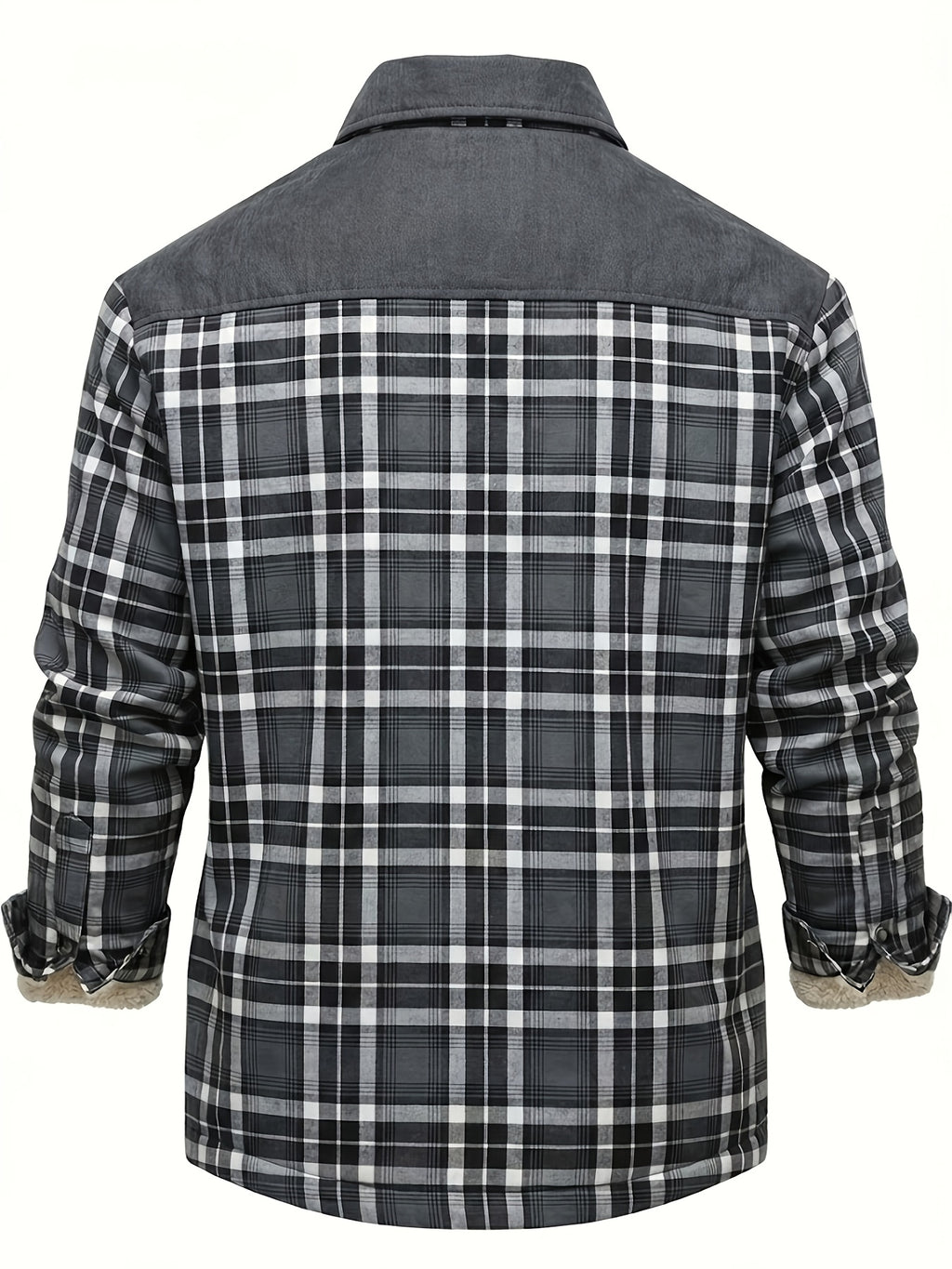 Men'S Casual Warm Fleece Lined Shirt Jacket, Chic Retro Plaid Long Sleeve Shirt for Fall Winter, Vintage, Regular Fit, Lapel, Daily - Grey