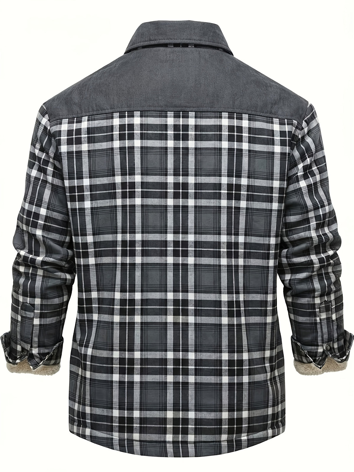 Men'S Casual Warm Fleece Lined Shirt Jacket, Chic Retro Plaid Long Sleeve Shirt for Fall Winter, Vintage, Regular Fit, Lapel, Daily - Grey