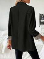 Stylish Women'S Elegant Suit Jacket Fashionable Casual Cuff Stitching Design Lapel Suit Jacket - Black