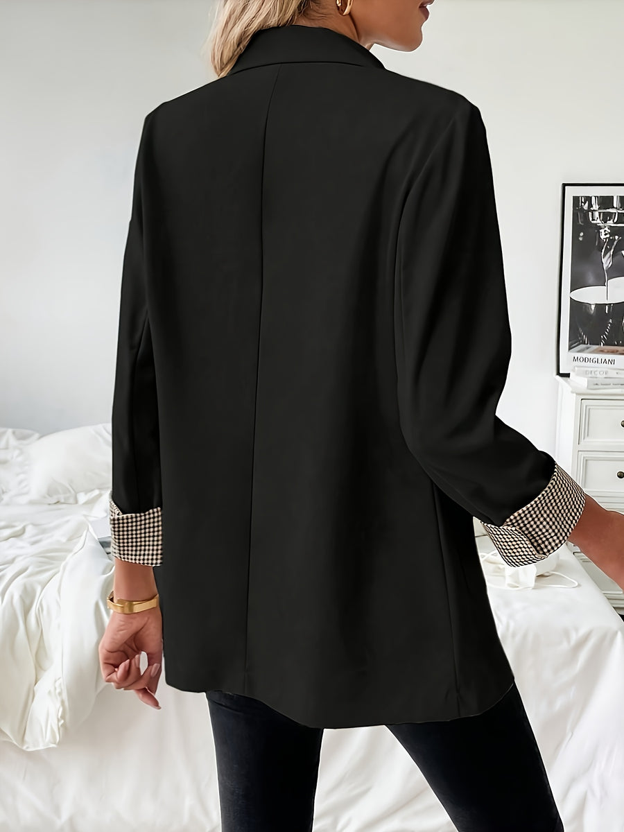 Stylish Women'S Elegant Suit Jacket Fashionable Casual Cuff Stitching Design Lapel Suit Jacket - Black