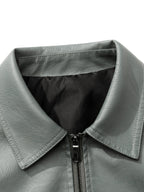 Men'S Lapel Biker Jacket Windproof Wrinkle-Resistant Durable Shaped 3D Cut Body-Shaping Flexible Delicate Fabric Classic Lapel Fitted Short Style Fit Biker Riding Western Street Casual Commuting Curved Seam Zipper Pocket All-Match Outerwear - Bean Green