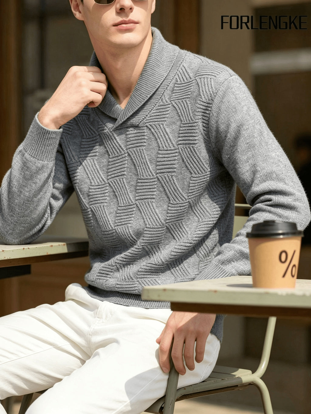 FORLENGKE Autumn And Winter Men'S Stylish Crew-Neck Knit Sweater with Full Checkered Texture, Jacquard Long-Sleeve Sweater, Comfortable Knit Top for Autumn And Winter, Casual Outings, Shopping, And Party Atmosphere Men'S Pullover Knit - Grey