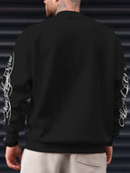 Men's Street-Style Cool Fashion Crewneck Sweatshirt with Smooth Handwritten Font Print, for Daily Casual Trendy Wear - Black