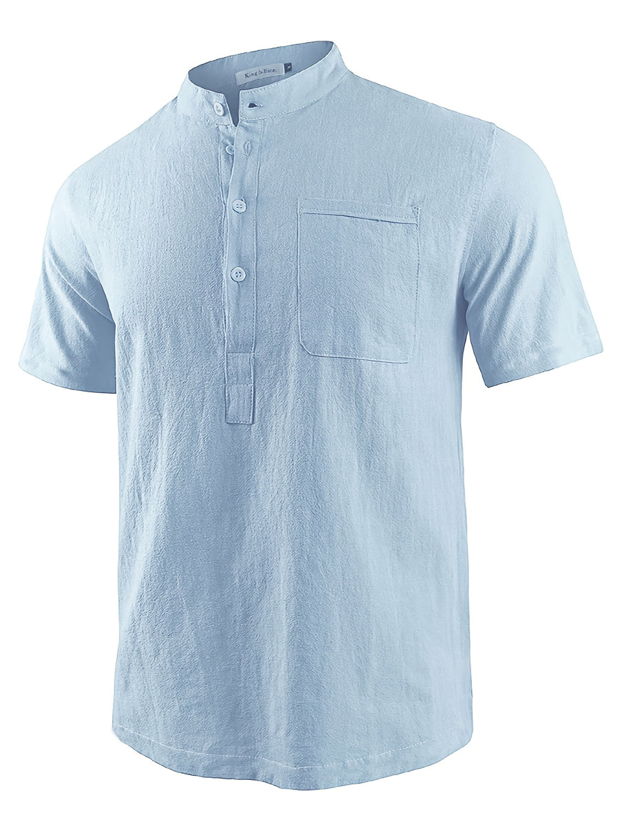 Men's Casual Shirt, Summer Short Sleeve, Lightweight and Breathable, Simple and Stylish, Versatile Casual Shirt - Light Blue