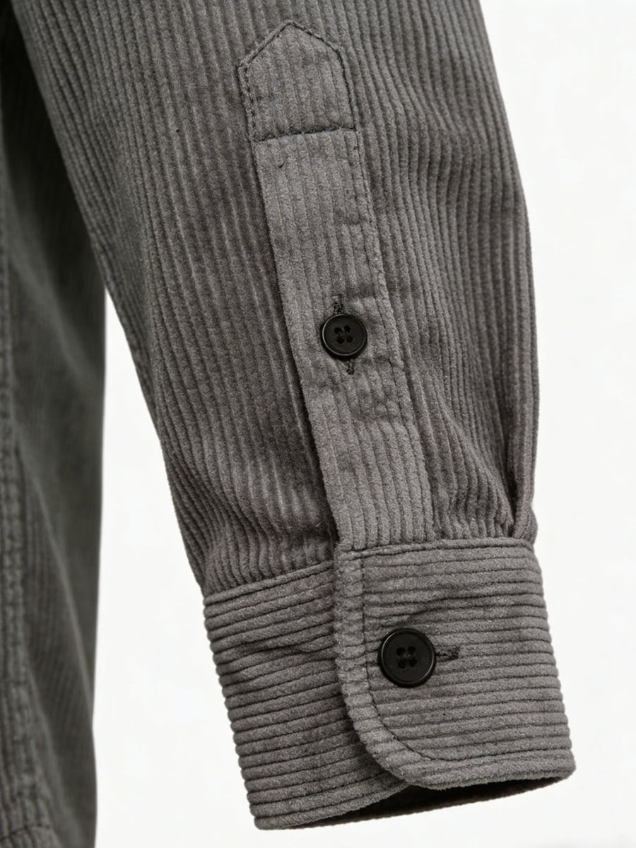 Men'S Fashion Versatile Casual Long-Sleeve Shirt, Multiple Colors Available, Pocket Design Corduroy Top Shirt Jacket - Grey
