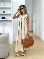 Women'S Summer Fashion Casual Vacation Contrast Thin Edge Vest Dress - Apricot