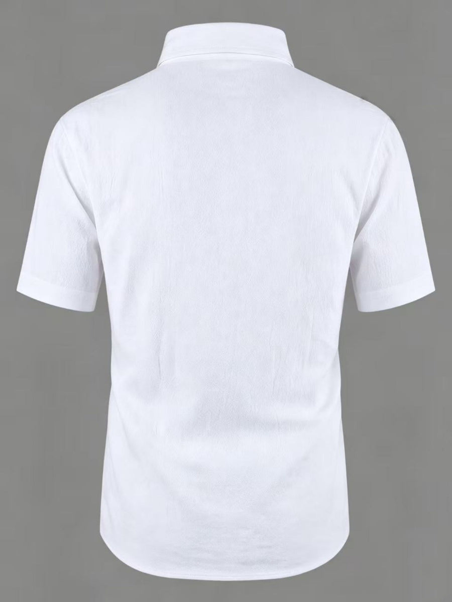 Men'S Summer Casual Short Sleeve Shirt, Outdoor Leisure Sports Print Lapel Comfortable Short Sleeve - White