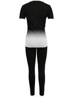 Fashionable Women'S Spring/Summer Set | Crew Neck Short Sleeve Printed Top with Long Pants | Architectural Pattern, Regular Fit - Black