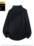 Halloween, Christmas, Thanksgiving, Pre-heat Single-pc Youth Men's Acrylic Knit Cardigan with Irregular Diagonal Zipper, Available in Red, Gray, and Black, Vintage Solid Color Stand-Up Collar Loose Fit Thickened Sweater Coat, Two Collar Style - Black