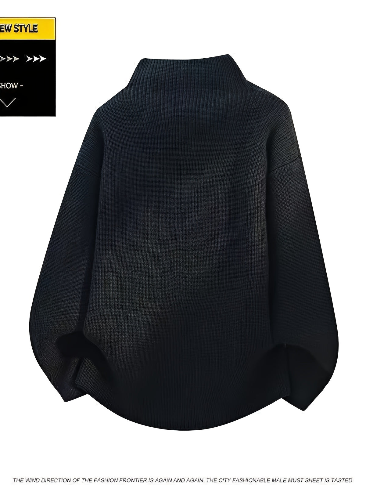 Halloween, Christmas, Thanksgiving, Pre-heat Single-pc Youth Men's Acrylic Knit Cardigan with Irregular Diagonal Zipper, Available in Red, Gray, and Black, Vintage Solid Color Stand-Up Collar Loose Fit Thickened Sweater Coat, Two Collar Style - Black