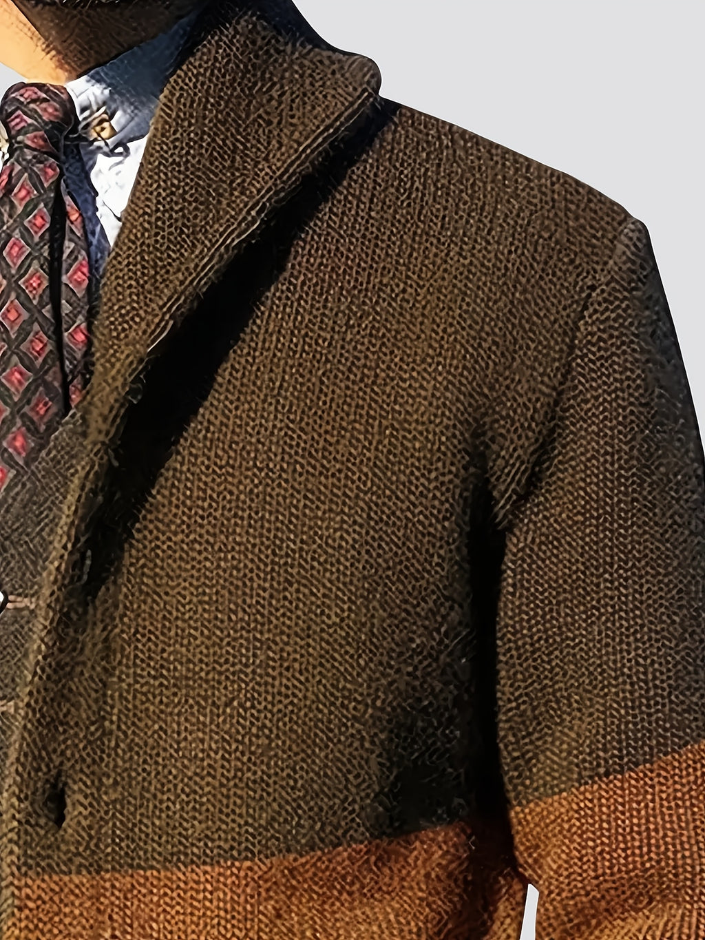 Men'S Elegant Patchwork Lapel Knit Cardigan, Unisex Color-Block Sweater Button-Up Jacket, Fashionable Casual Sweater for Men, Regular Fit for Spring And Autumn - ginger-colored